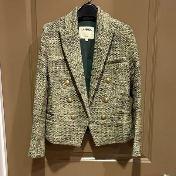 L'AGENCE Olive Tweed Blazer with Gold Buttons - Picture 1 of 3